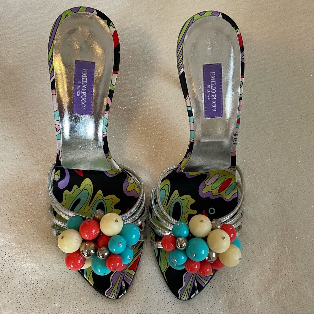 Emilio Pucci Multicolor Heels with Beaded Accents